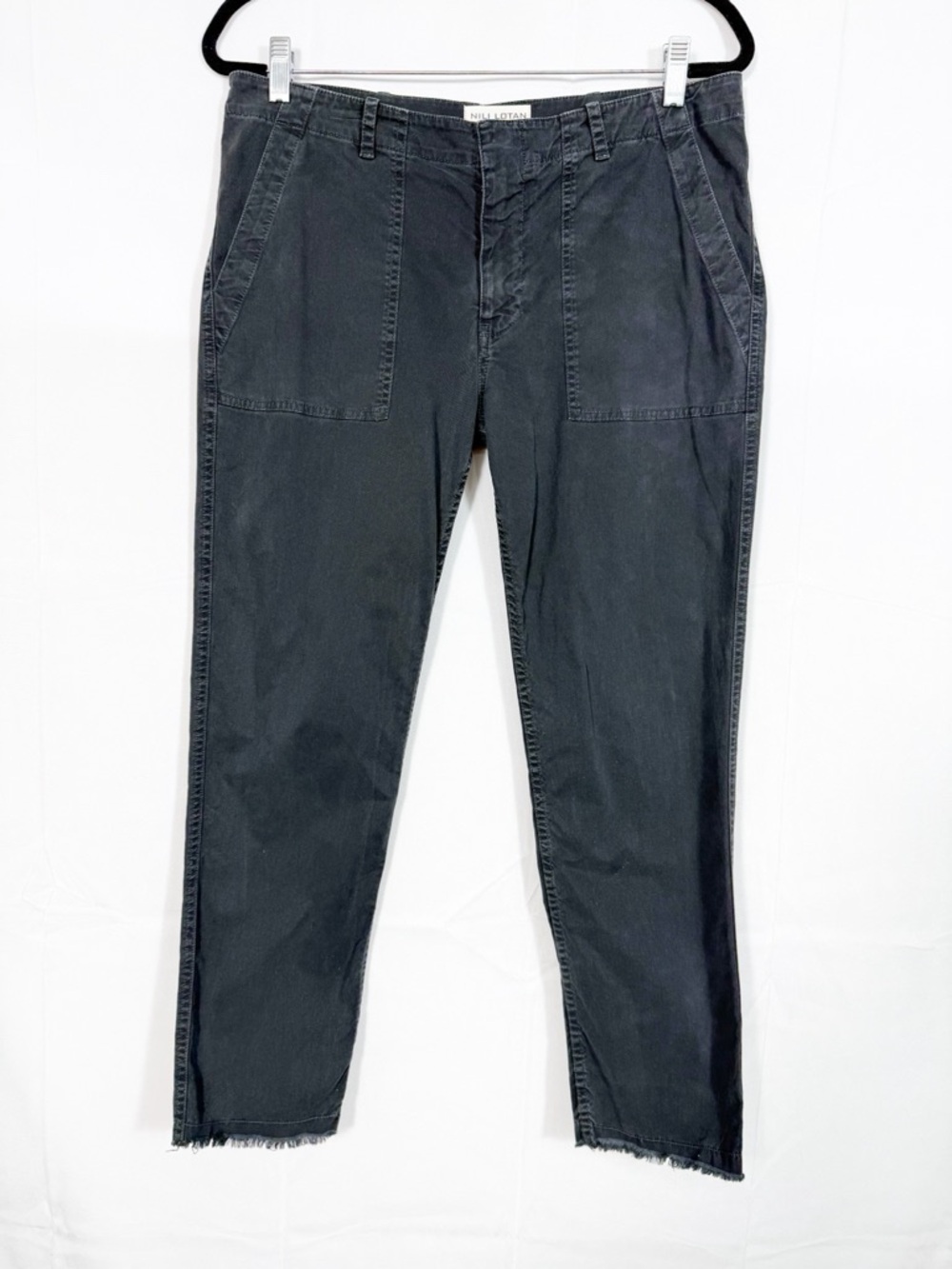 Nili Lotan Jenna Cotton Pants Carbon Grey Washed Black Raw Hem - Picture 2 of 16